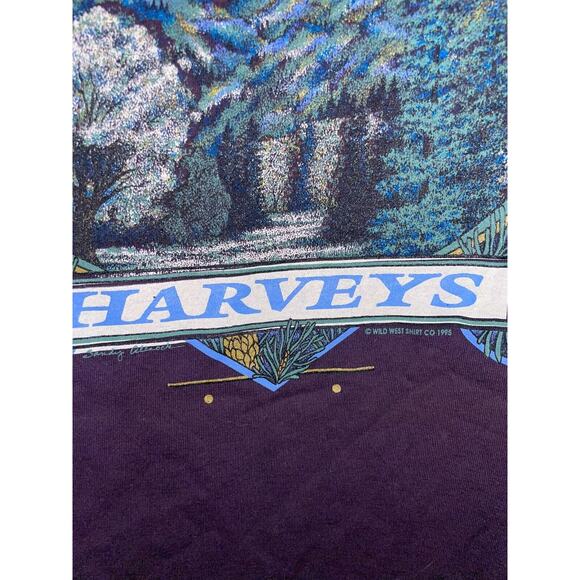 Vintage Lake Tahoe Shirt Harveys Tee Jerzees USA Purple 90s Graphic Large - Picture 4 of 12